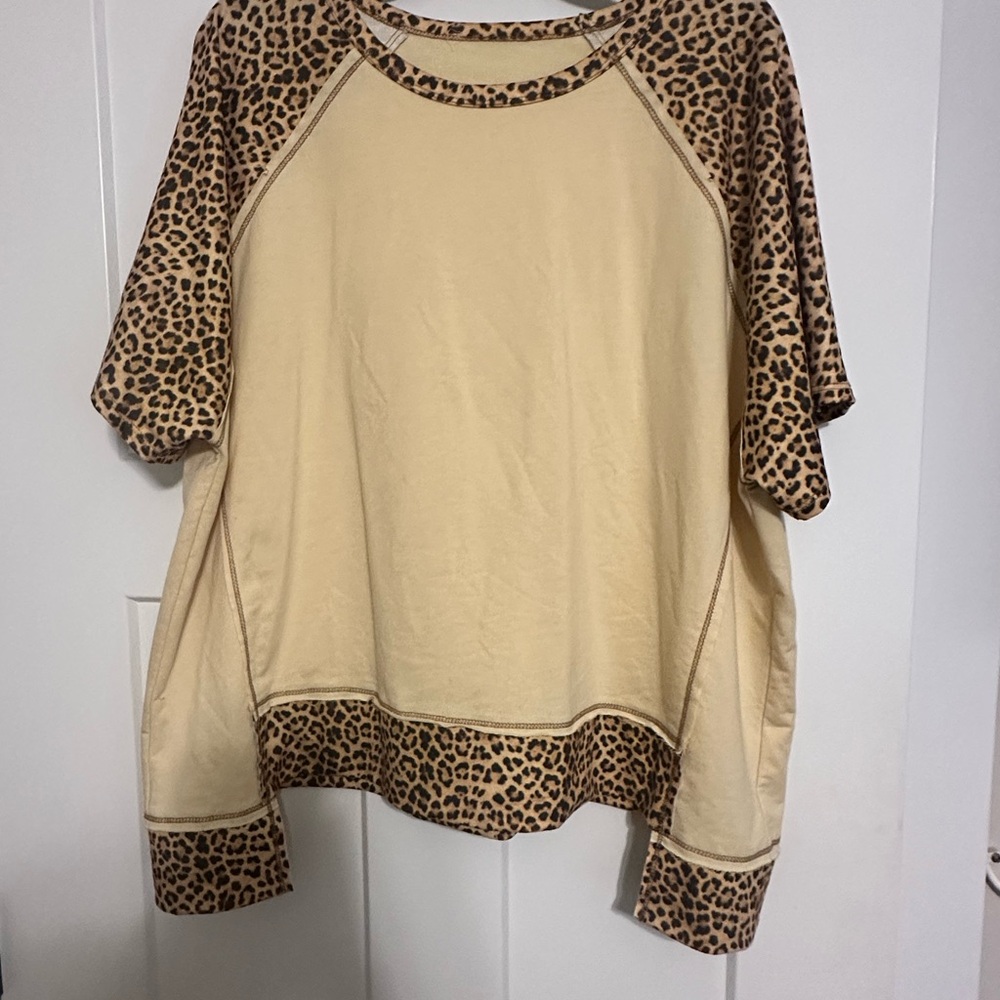BiBi Tan and Leopard Print Short Sleeve Top